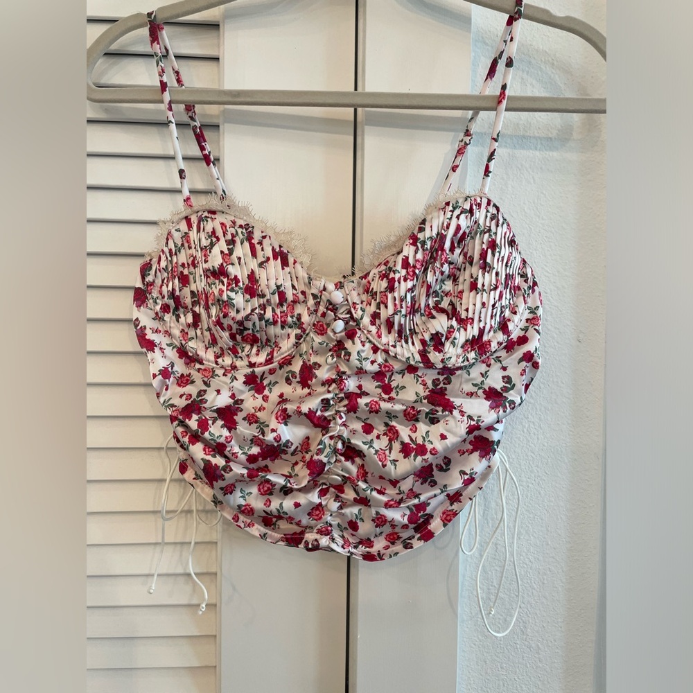 COPY - For Love and Lemons Melrose Bustier Floral Red and Pink with Lace